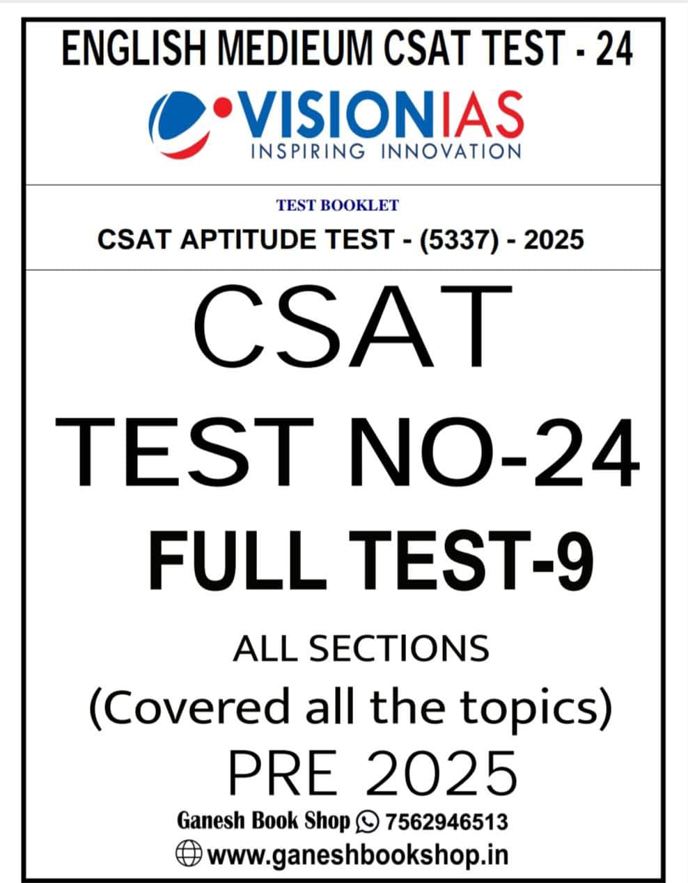 Vision IAS Prelims CSAT Test Series Prelims 2025 [ENGLISH MEDIUM ...